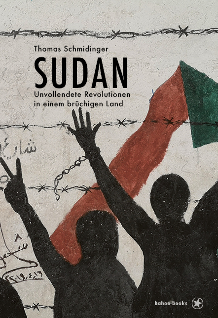 Cover vom Buch "Sudan". Stacheldraht, Zwei schwarze Sil­hou­et­ten von Menschen und im Hintergrund die Fahne von Sudan.
